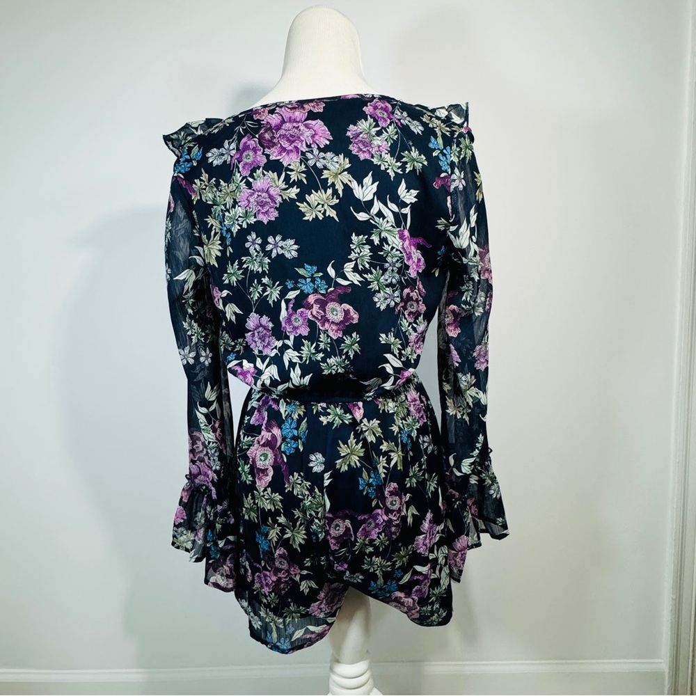 Xhilaration Floral Lace-Up Romper - Black and Purple - Picture 4 of 15